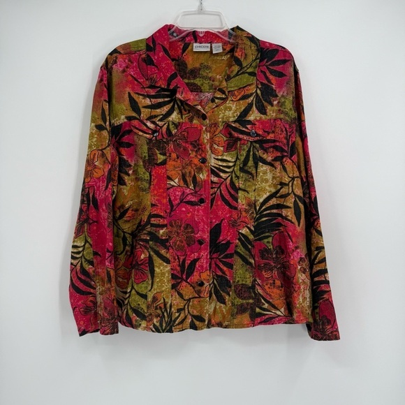 Chico's Womens 100% Linen Floral Button Up Jacket Size 2 (L) Long Sleeves - Picture 9 of 9